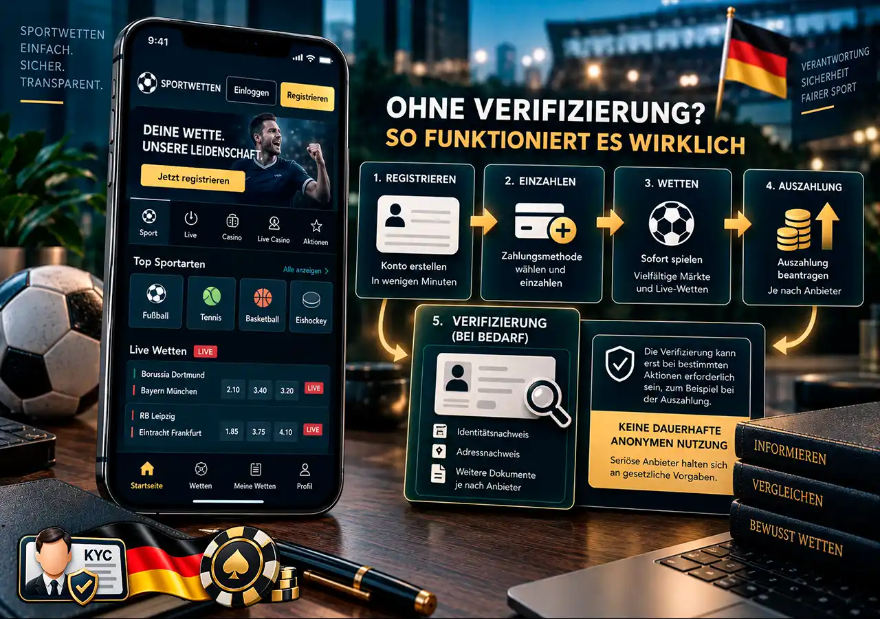 Registrierungs- und Auszahlungsablauf zeigt, wann eine Identitätsprüfung ausgelöst werden kann.